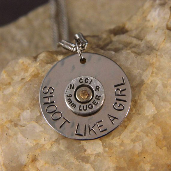 Shoot Like a Girl with 9mm Bullet Necklace